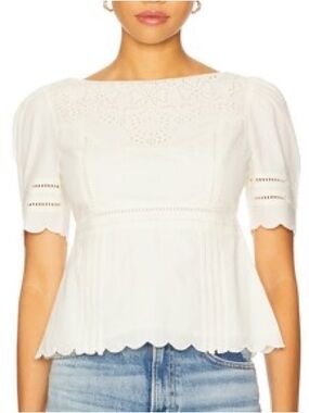 REVOLVE White Eyelet Peplum Blouse with Scalloped Hem